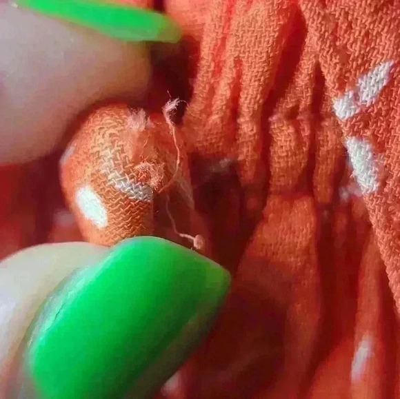 Free people orange and white long sleeve blouse with buttons and tie. - Picture 8 of 9